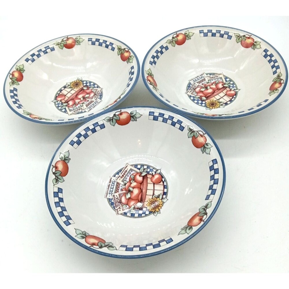 Set of 3 International Tableworks Appletime Soup Cereal Coupe Stoneware 8" Bowls